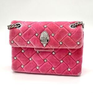 KURT GEIGER Mini Kensington Pink Quilted Velvet Crossbody With Gemstones - RARE